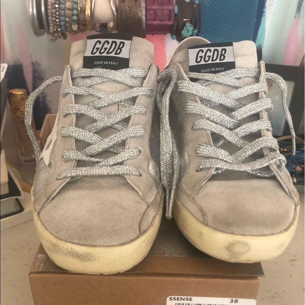 Golden Goose silver superstar sneakers!!